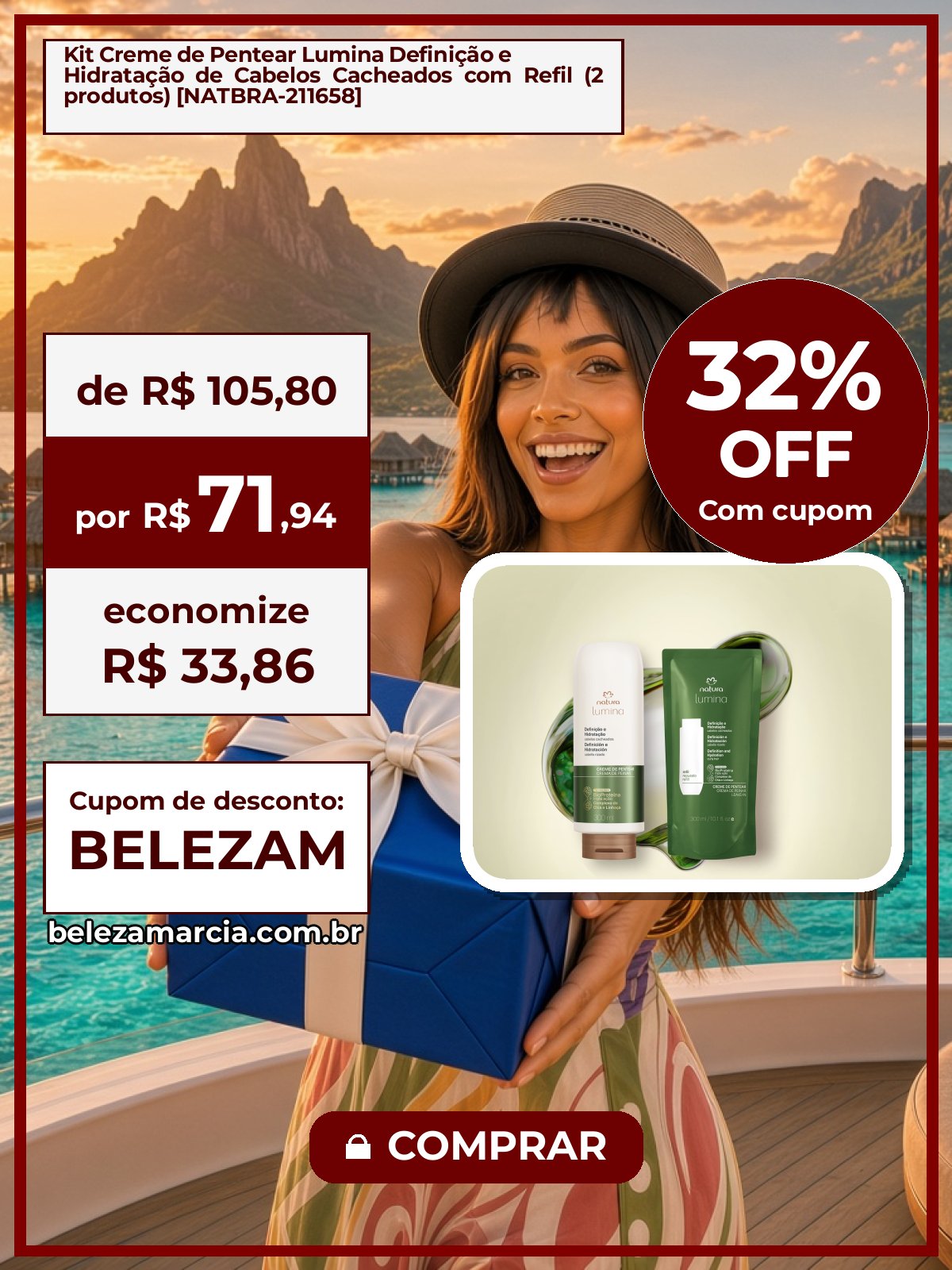 Kit Creme de Pentear Lumina Definição e Hidratação de Cabelos Cacheados com Refil (2 produtos) [NATBRA-211658]