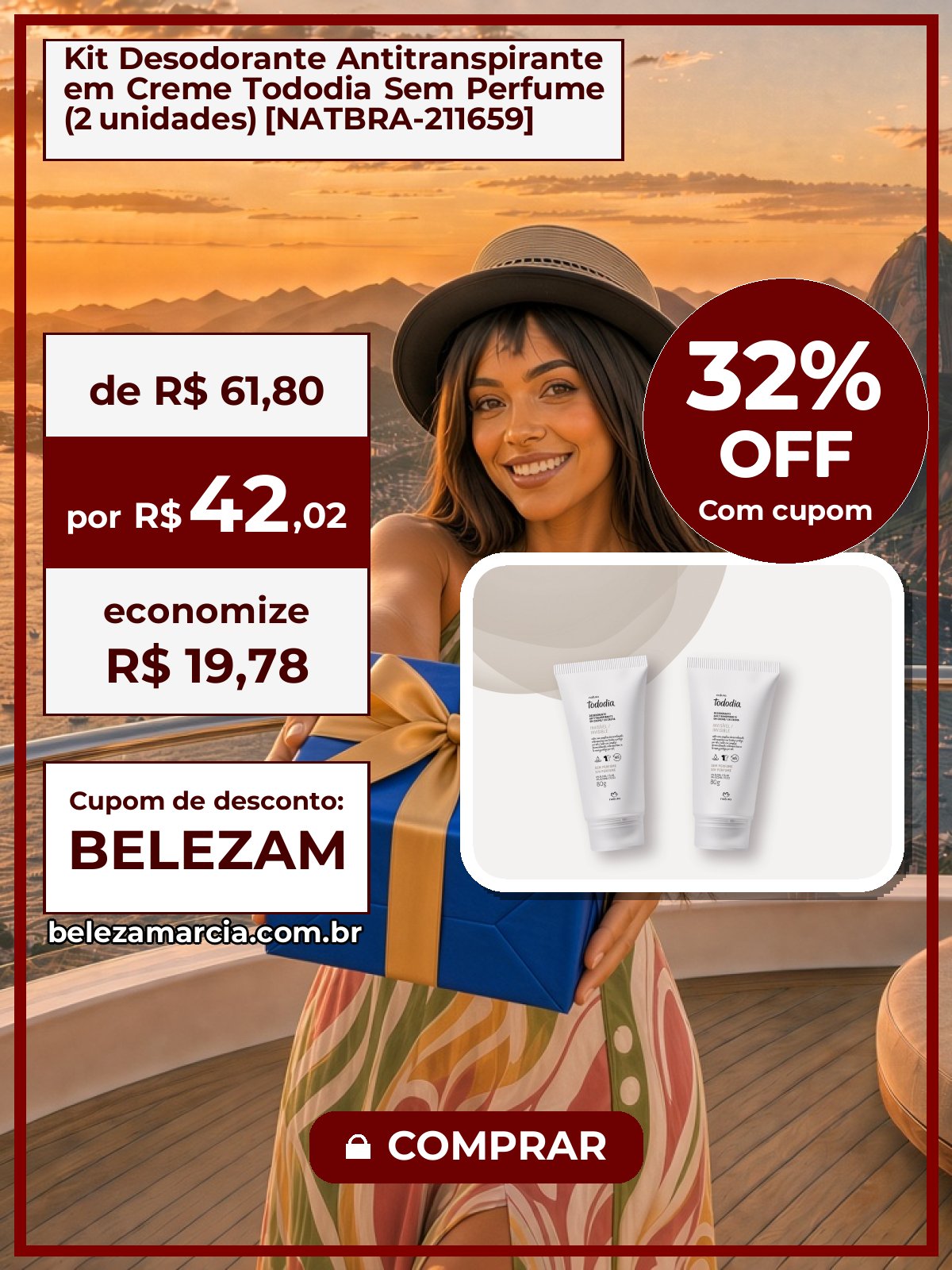 Kit Desodorante Antitranspirante em Creme Tododia Sem Perfume (2 unidades) [NATBRA-211659]