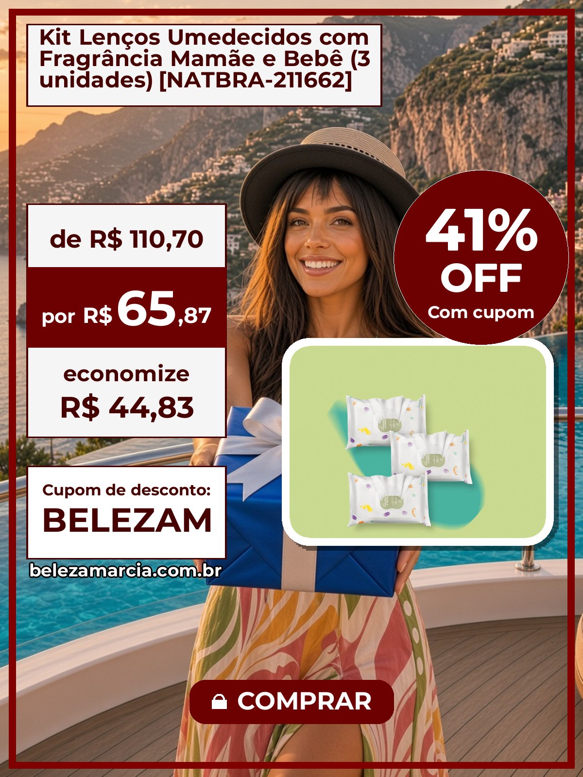 Kit Lenços Umedecidos com Fragrância Mamãe e Bebê (3 unidades) [NATBRA-211662]