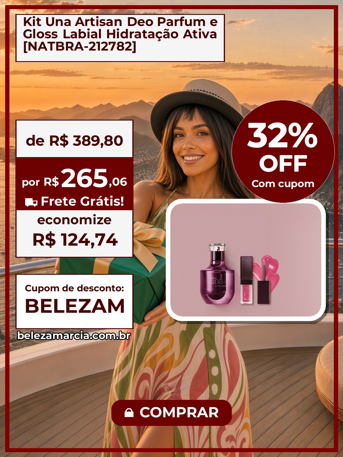 Kit Una Artisan Deo Parfum e Gloss Labial Hidratação Ativa [NATBRA-212782]