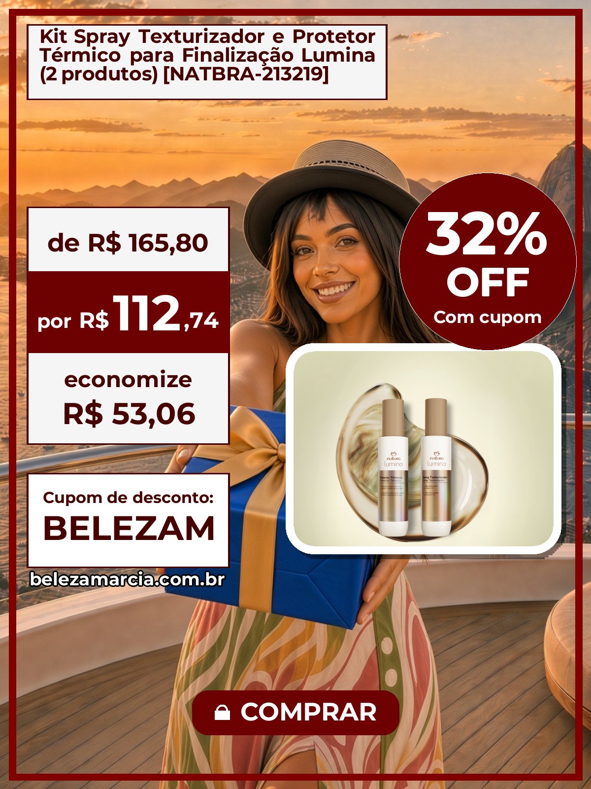 Kit Spray Texturizador e Protetor Térmico para Finalização Lumina (2 produtos) [NATBRA-213219]