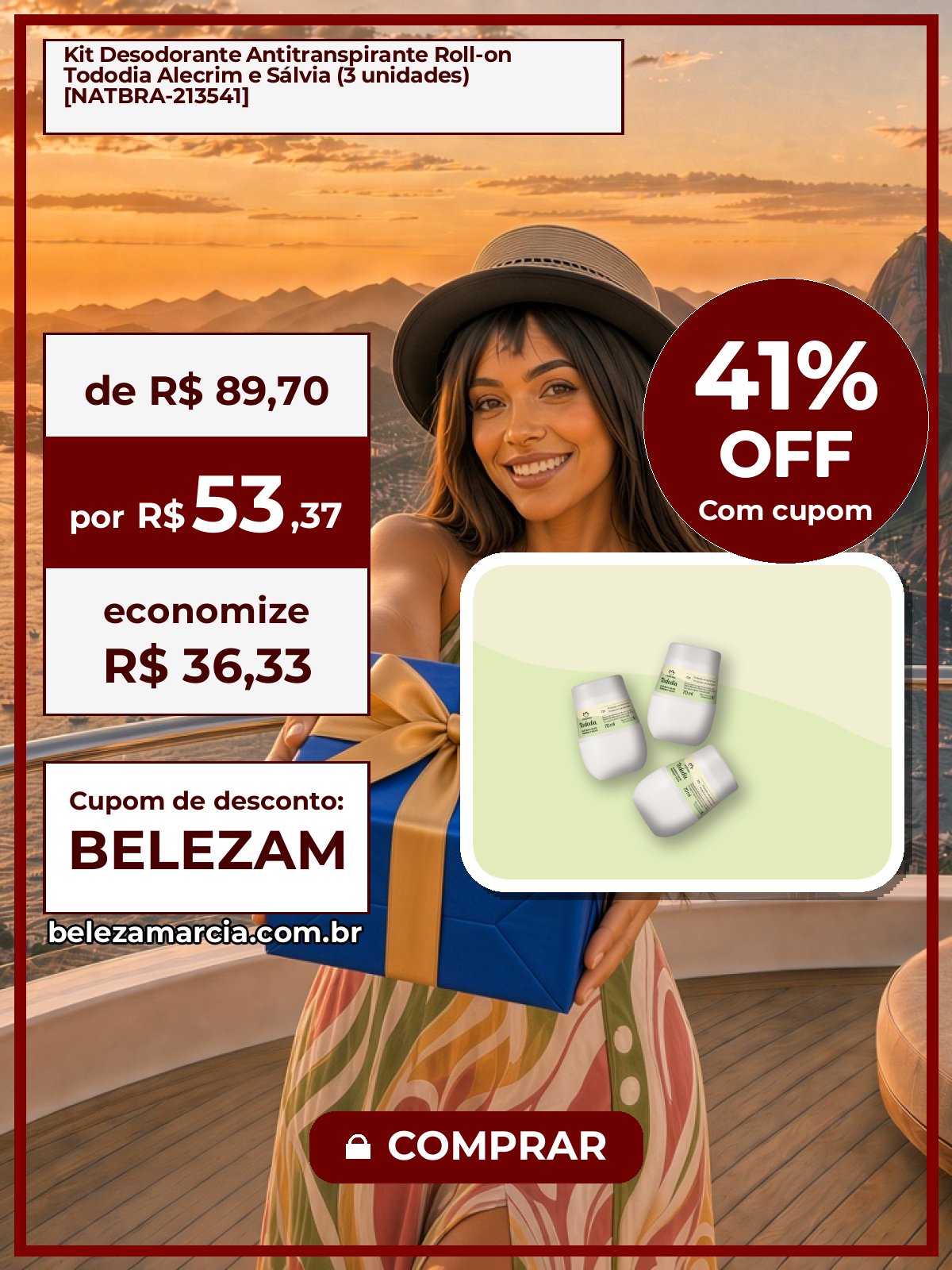 Kit Desodorante Antitranspirante Roll-on Tododia Alecrim e Sálvia (3 unidades) [NATBRA-213541]