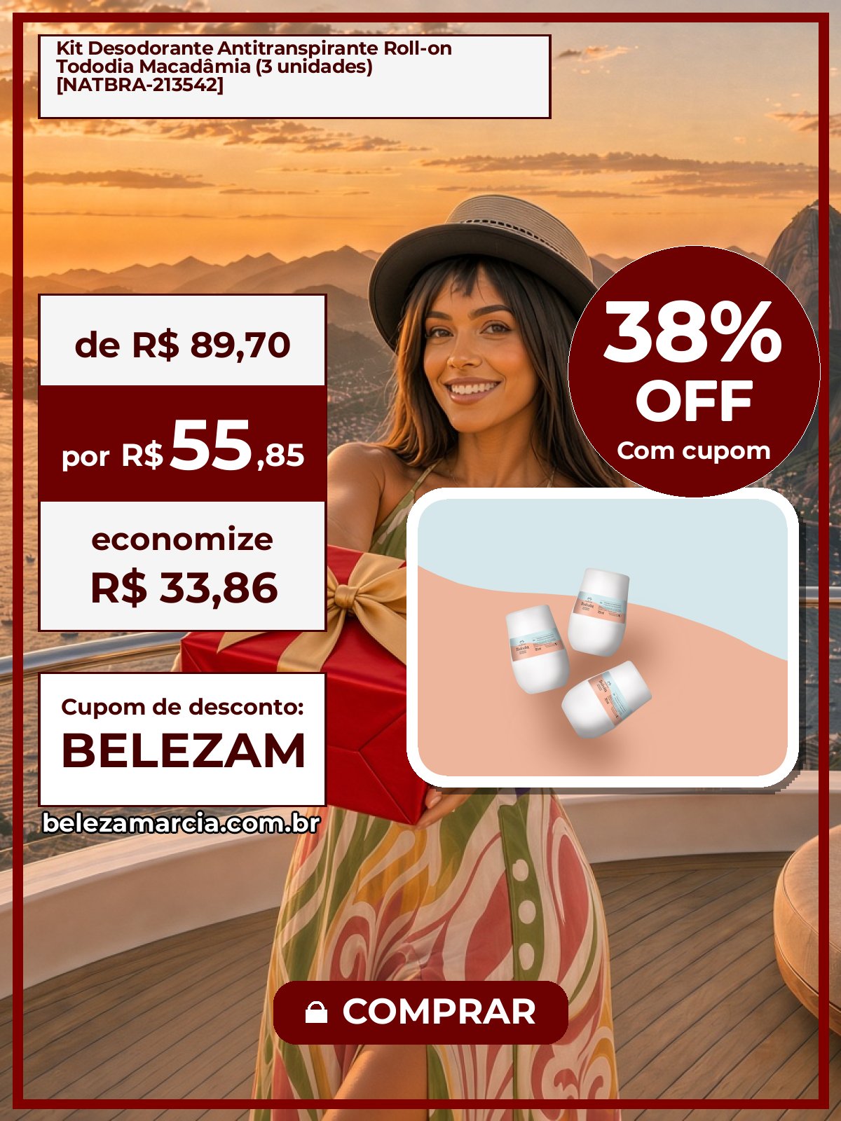 Kit Desodorante Antitranspirante Roll-on Tododia Macadâmia (3 unidades) [NATBRA-213542]