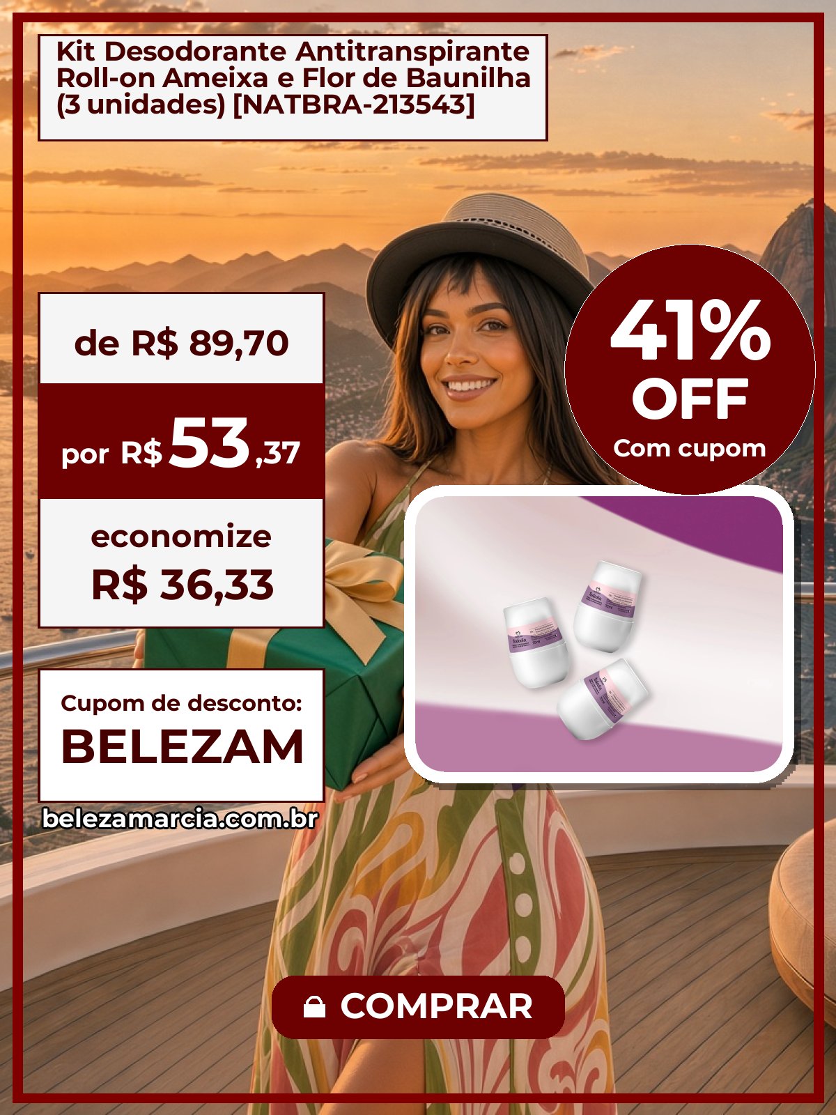 Kit Desodorante Antitranspirante Roll-on Ameixa e Flor de Baunilha (3 unidades) [NATBRA-213543]