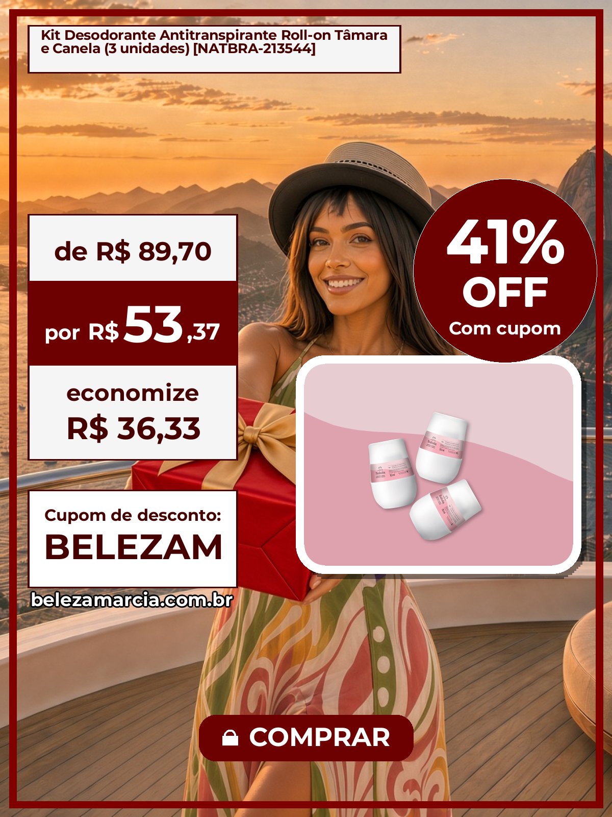 Kit Desodorante Antitranspirante Roll-on Tâmara e Canela (3 unidades) [NATBRA-213544]