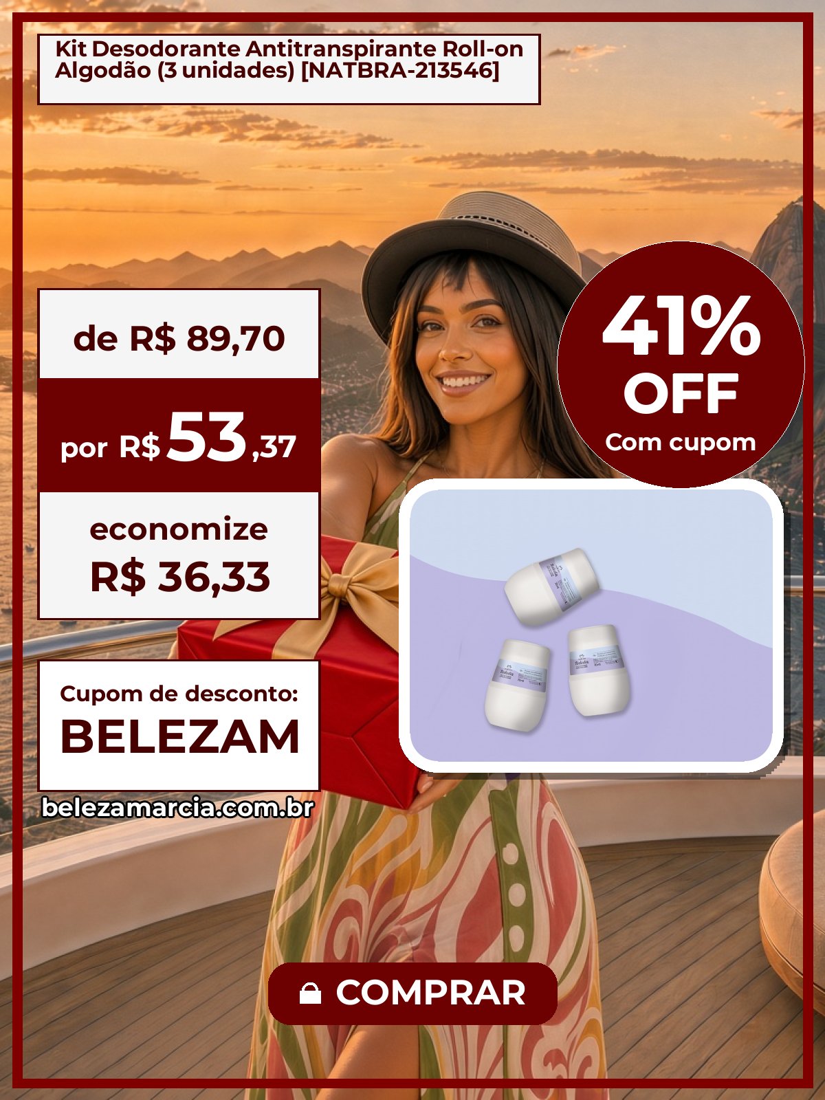 Kit Desodorante Antitranspirante Roll-on Algodão (3 unidades) [NATBRA-213546]