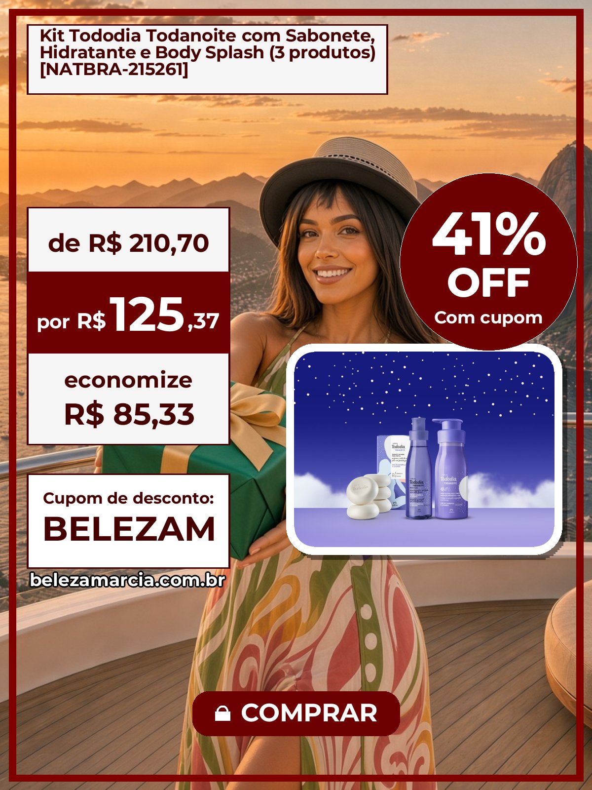 Kit Tododia Todanoite com Sabonete, Hidratante e Body Splash (3 produtos) [NATBRA-215261]