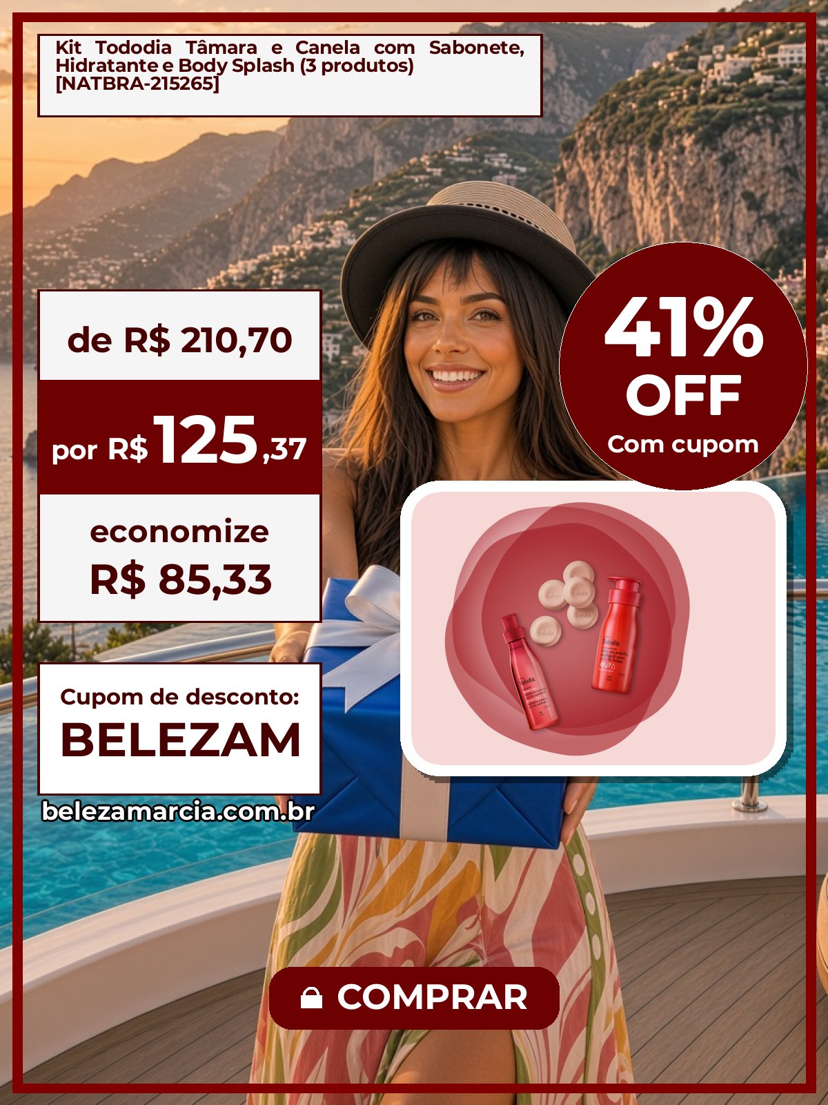 Kit Tododia Tâmara e Canela com Sabonete, Hidratante e Body Splash (3 produtos) [NATBRA-215265]