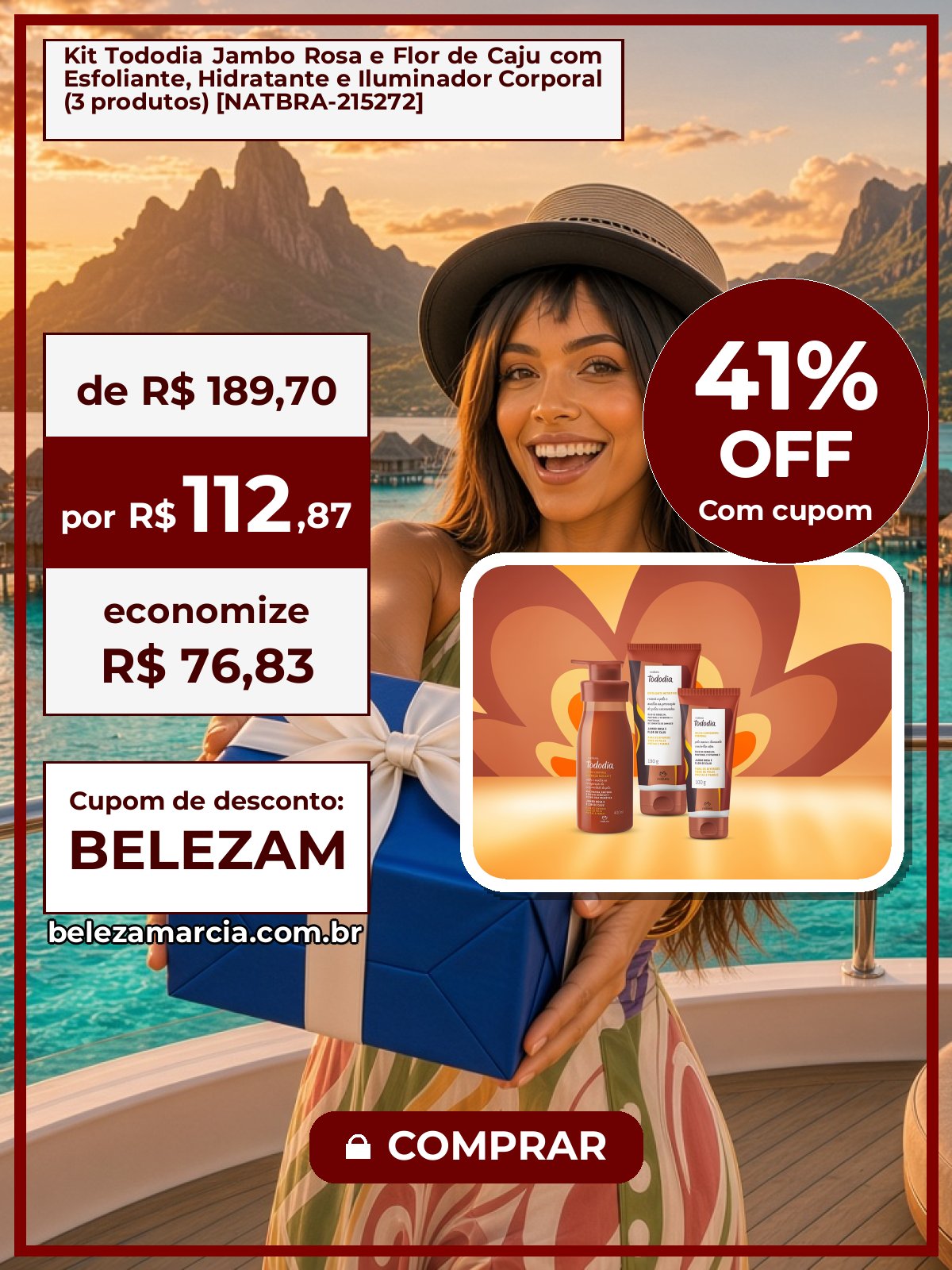 Kit Tododia Jambo Rosa e Flor de Caju com Esfoliante, Hidratante e Iluminador Corporal (3 produtos) [NATBRA-215272]