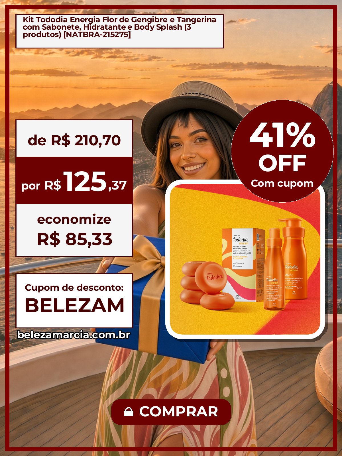Kit Tododia Energia Flor de Gengibre e Tangerina com Sabonete, Hidratante e Body Splash (3 produtos) [NATBRA-215275]