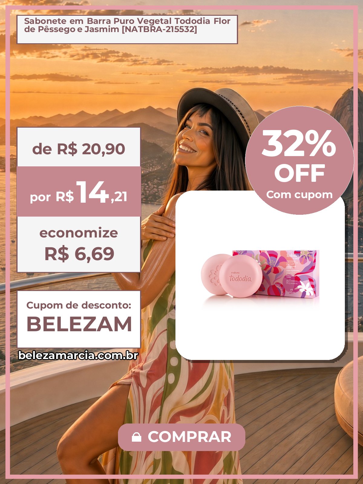 Sabonete em Barra Puro Vegetal Tododia Flor de Pêssego e Jasmim [NATBRA-215532]