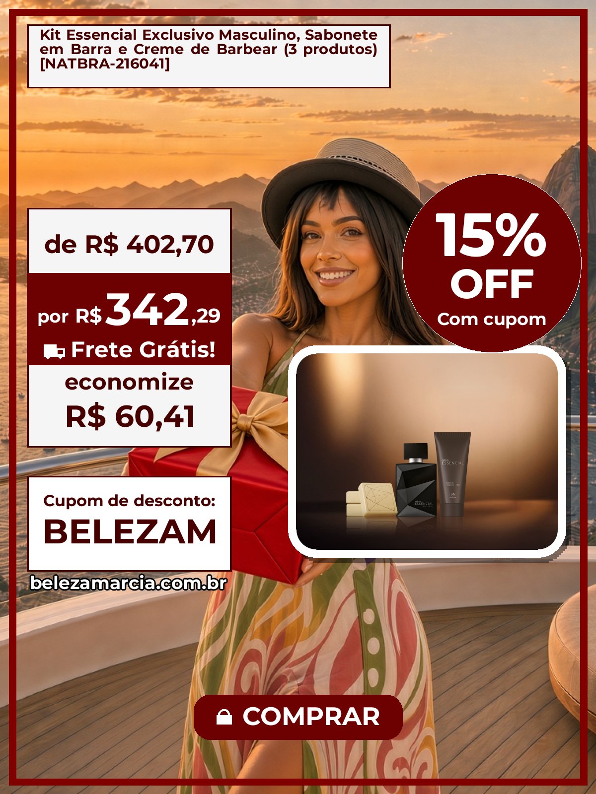 Kit Essencial Exclusivo Masculino, Sabonete em Barra e Creme de Barbear (3 produtos) [NATBRA-216041]