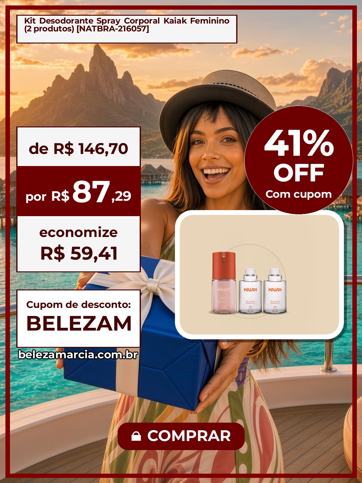 Kit Desodorante Spray Corporal Kaiak Feminino (2 produtos) [NATBRA-216057]