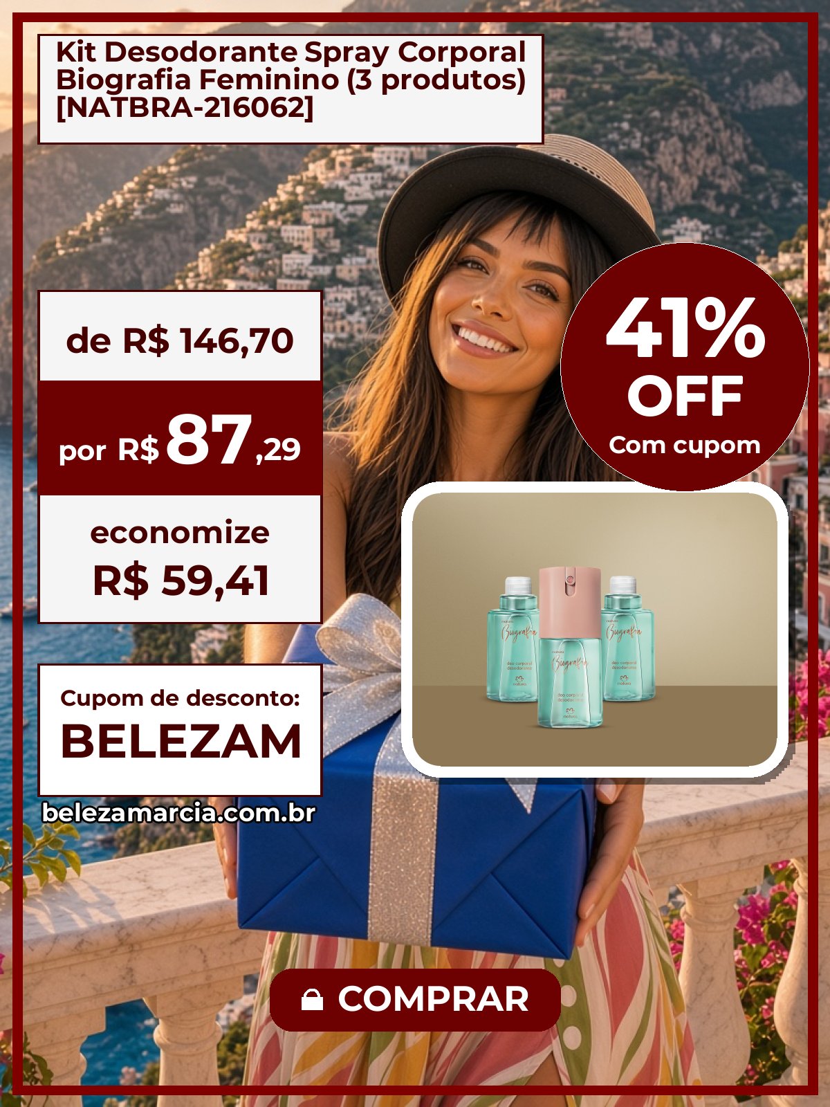 Kit Desodorante Spray Corporal Biografia Feminino (3 produtos) [NATBRA-216062]