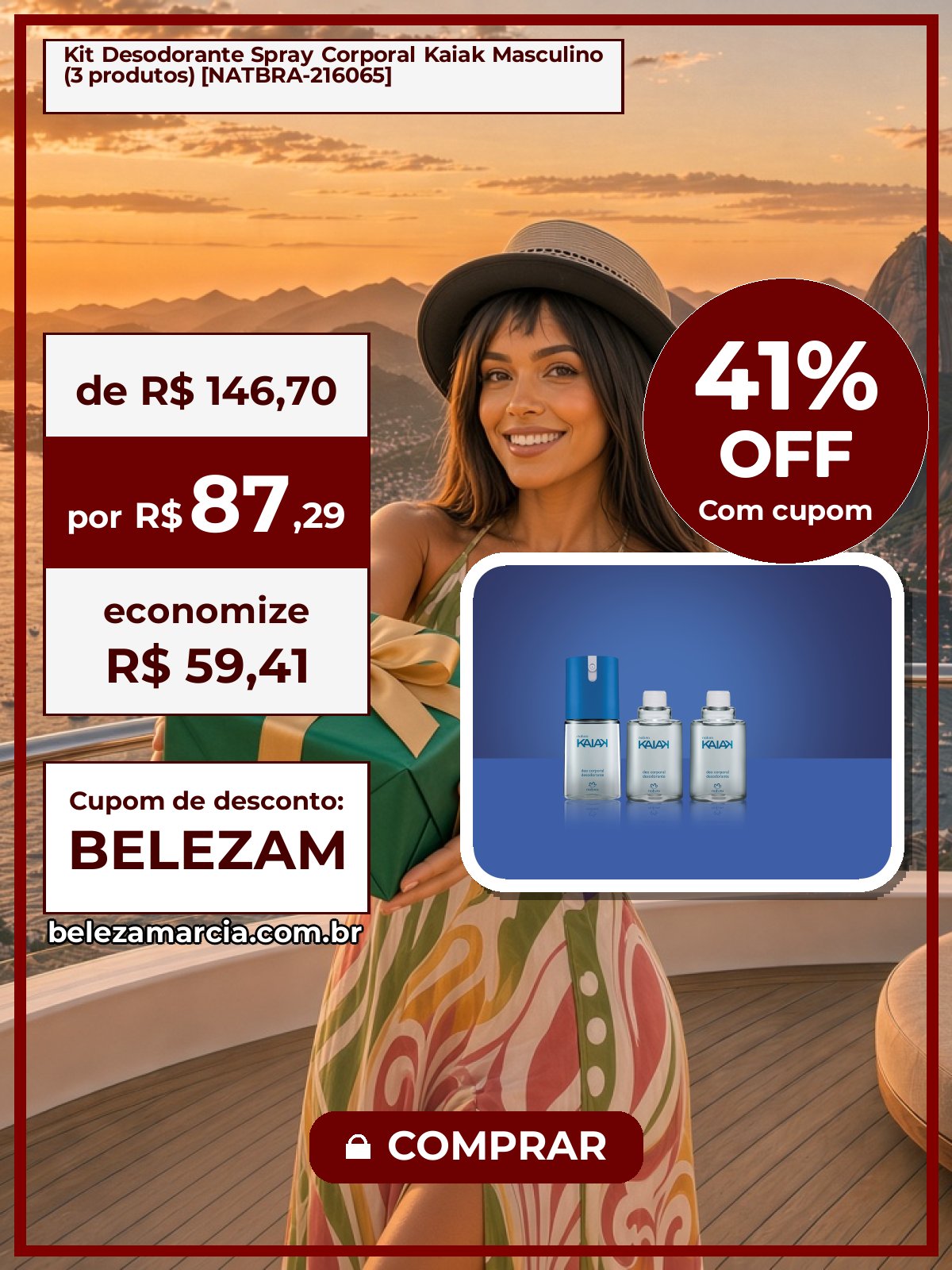 Kit Desodorante Spray Corporal Kaiak Masculino (3 produtos) [NATBRA-216065]