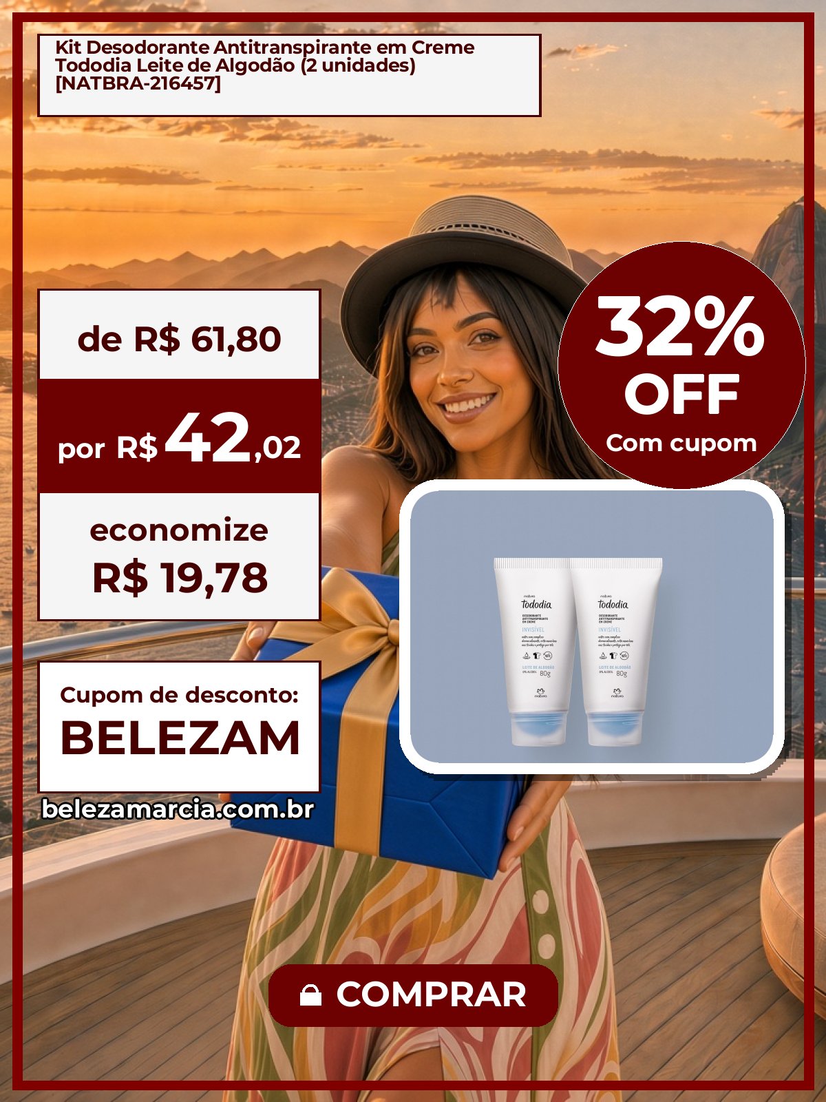 Kit Desodorante Antitranspirante em Creme Tododia Leite de Algodão (2 unidades) [NATBRA-216457]