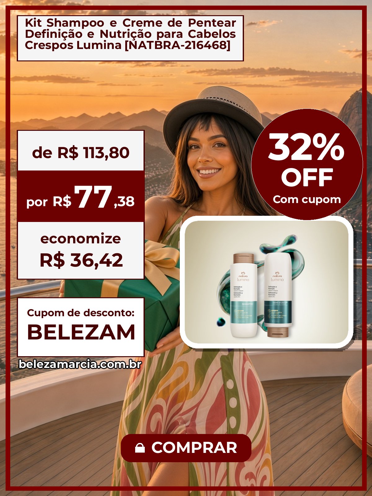 Kit Shampoo e Creme de Pentear Definição e Nutrição para Cabelos Crespos Lumina [NATBRA-216468]