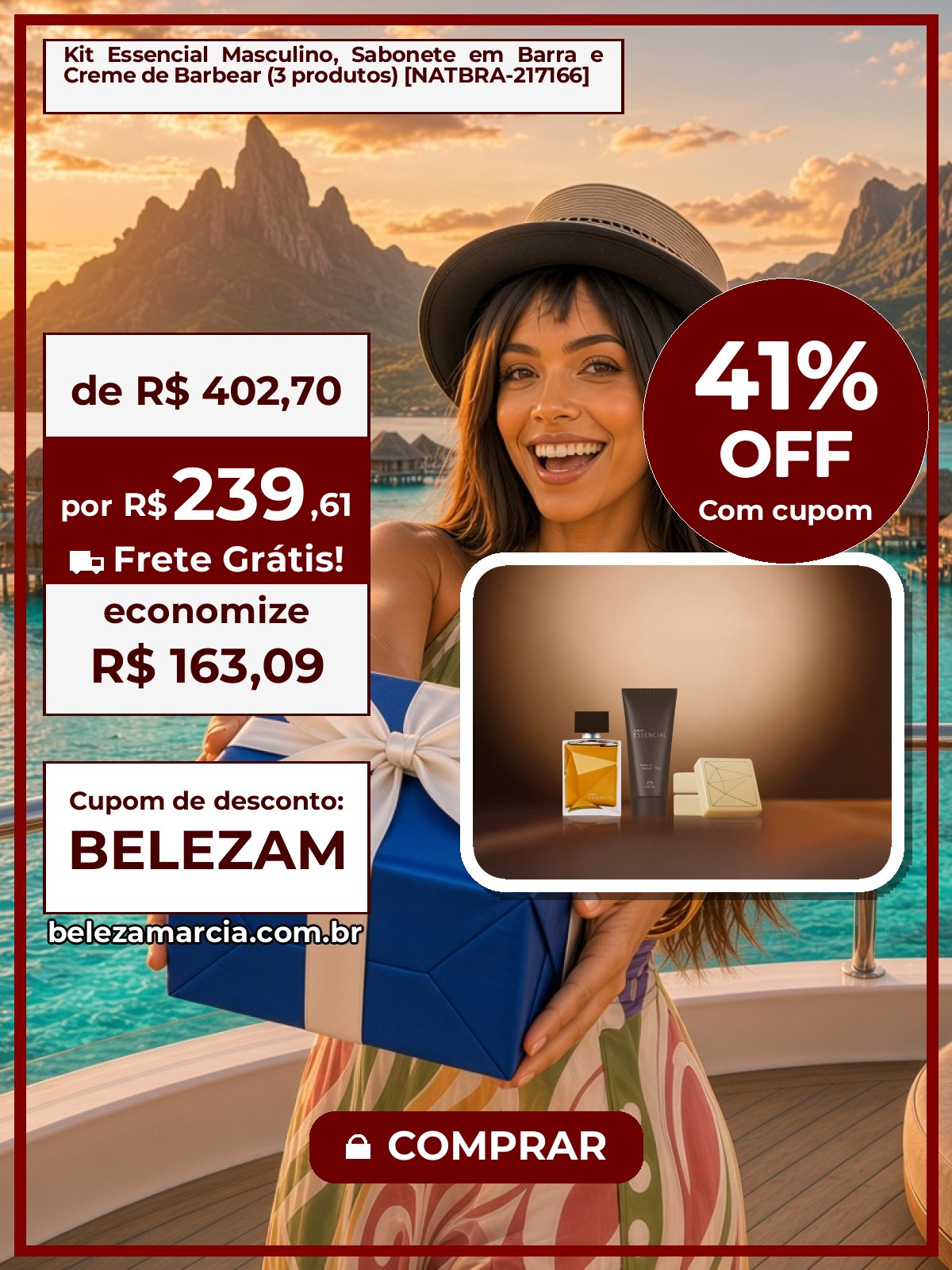 Kit Essencial Masculino, Sabonete em Barra e Creme de Barbear (3 produtos) [NATBRA-217166]