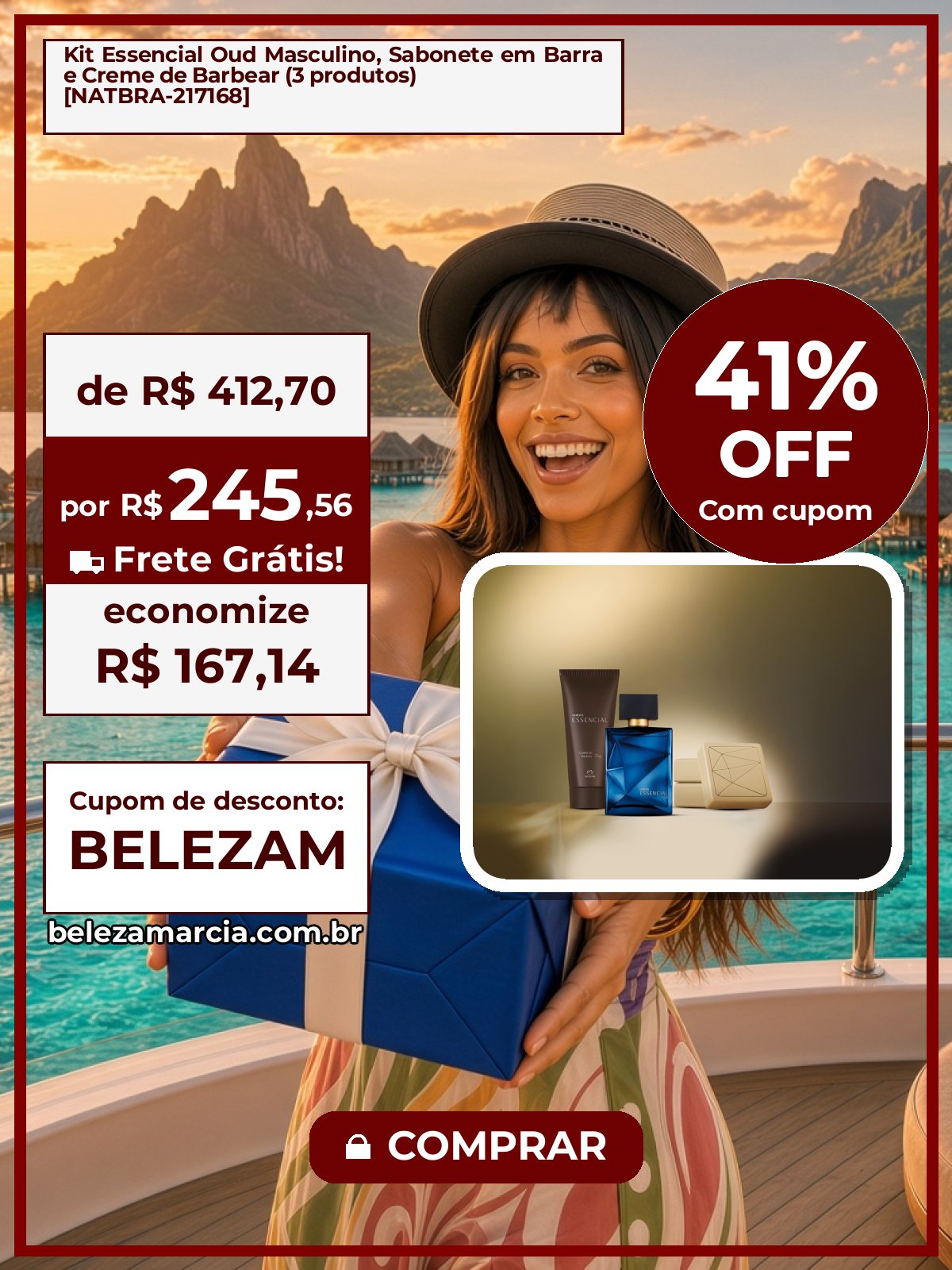 Kit Essencial Oud Masculino, Sabonete em Barra e Creme de Barbear (3 produtos) [NATBRA-217168]