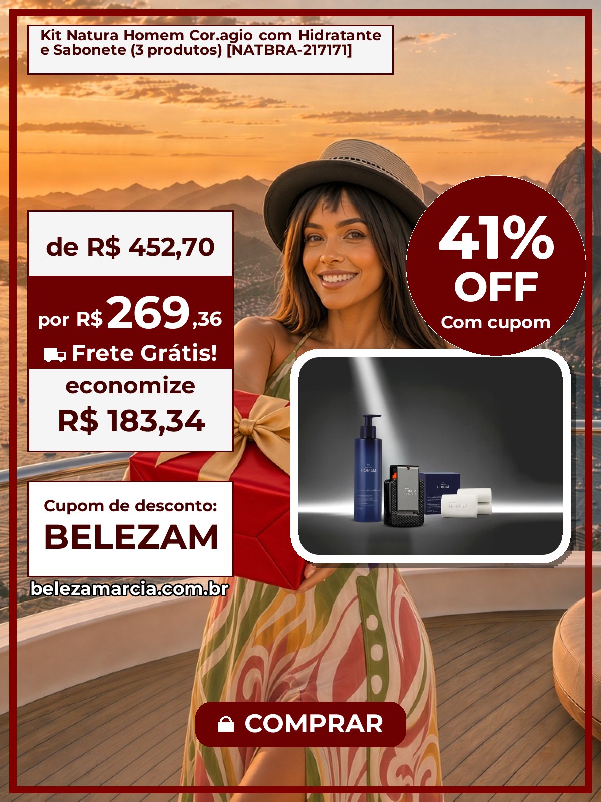 Kit Natura Homem Cor.agio com Hidratante e Sabonete (3 produtos) [NATBRA-217171]