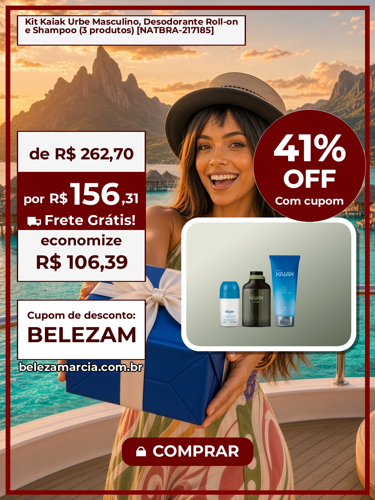 Kit Kaiak Urbe Masculino, Desodorante Roll-on e Shampoo (3 produtos) [NATBRA-217185]