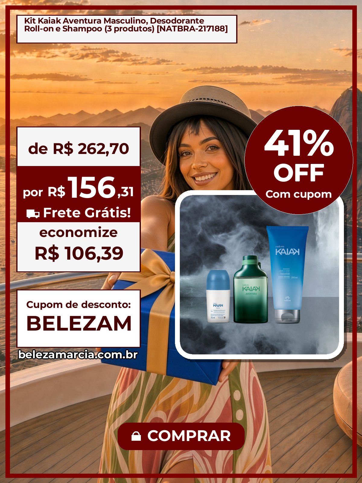 Kit Kaiak Aventura Masculino, Desodorante Roll-on e Shampoo (3 produtos) [NATBRA-217188]