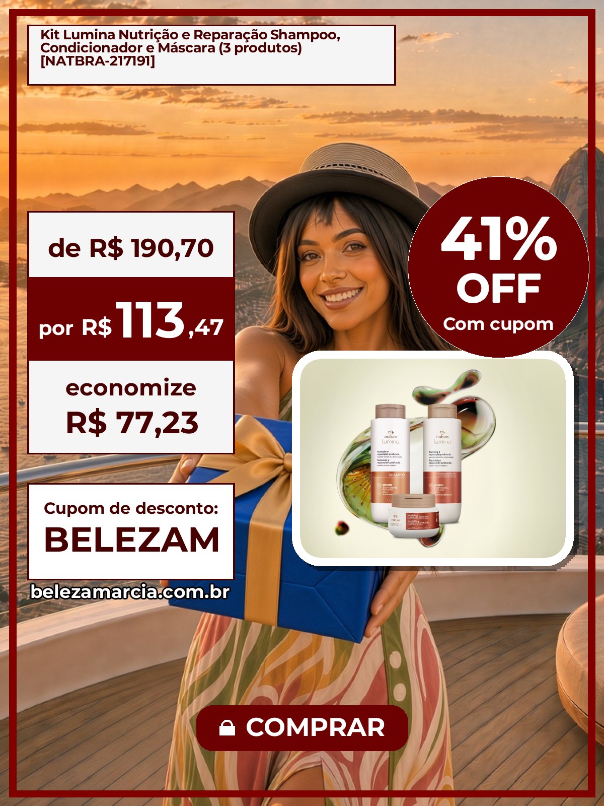 Kit Lumina Nutrição e Reparação Shampoo, Condicionador e Máscara (3 produtos) [NATBRA-217191]