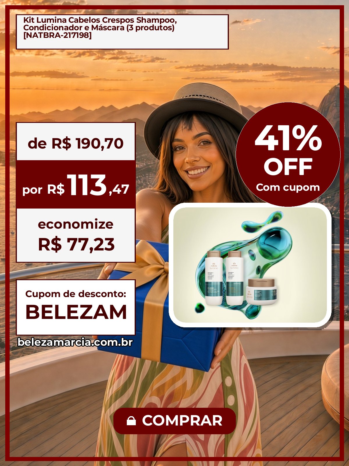 Kit Lumina Cabelos Crespos Shampoo, Condicionador e Máscara (3 produtos) [NATBRA-217198]