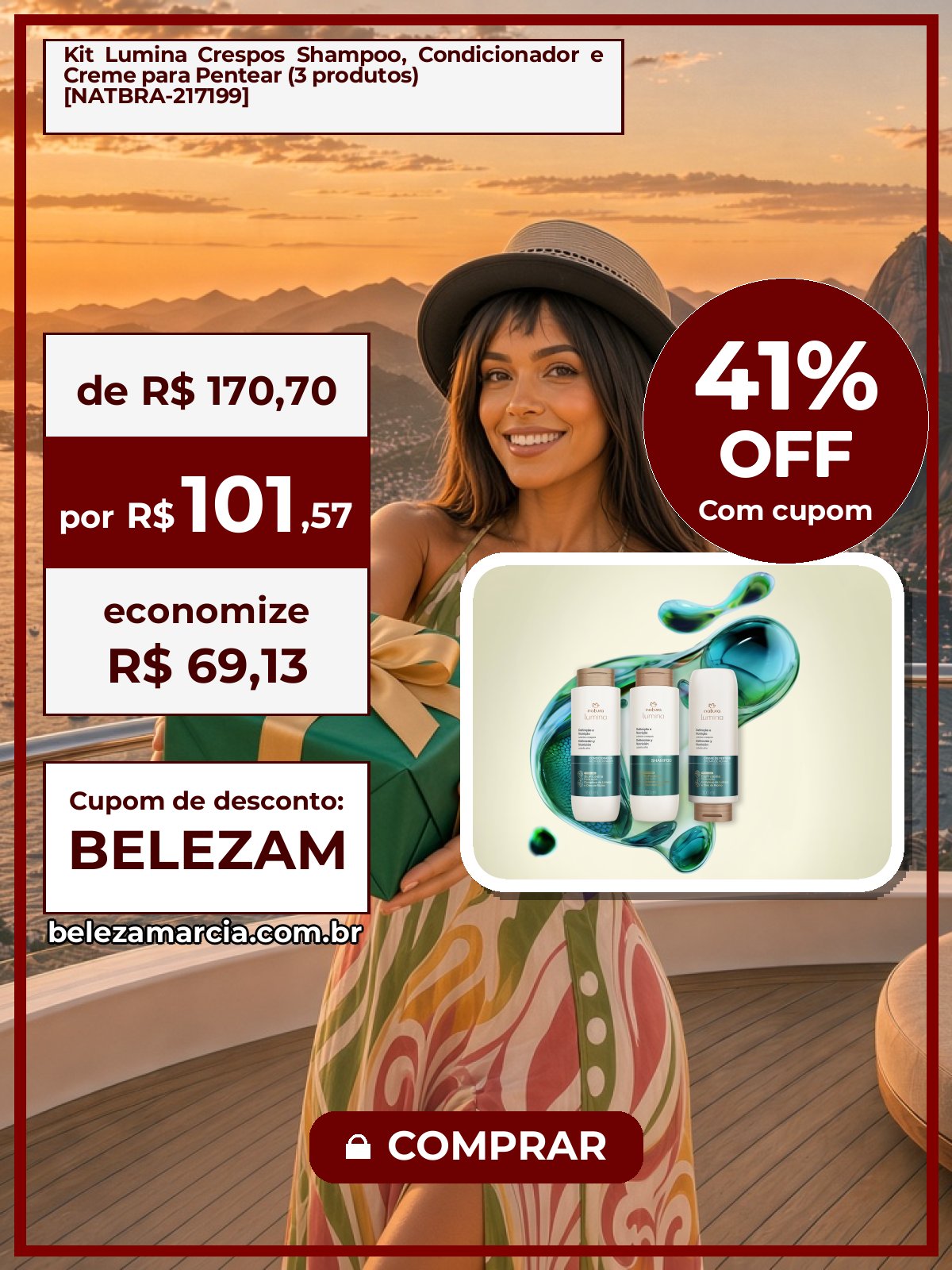 Kit Lumina Crespos Shampoo, Condicionador e Creme para Pentear (3 produtos) [NATBRA-217199]