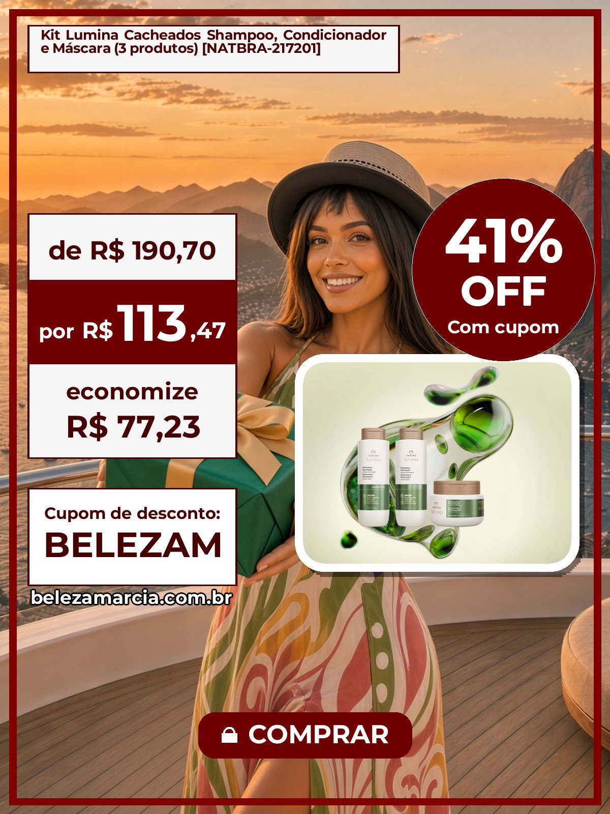 Kit Lumina Cacheados Shampoo, Condicionador e Máscara (3 produtos) [NATBRA-217201]