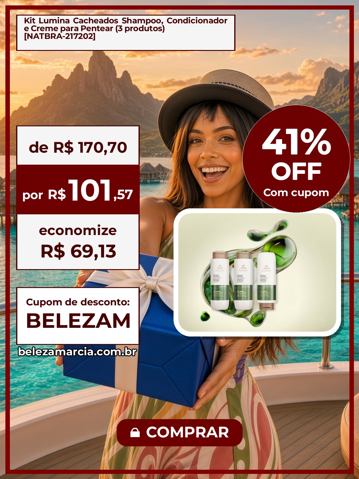 Kit Lumina Cacheados Shampoo, Condicionador e Creme para Pentear (3 produtos) [NATBRA-217202]