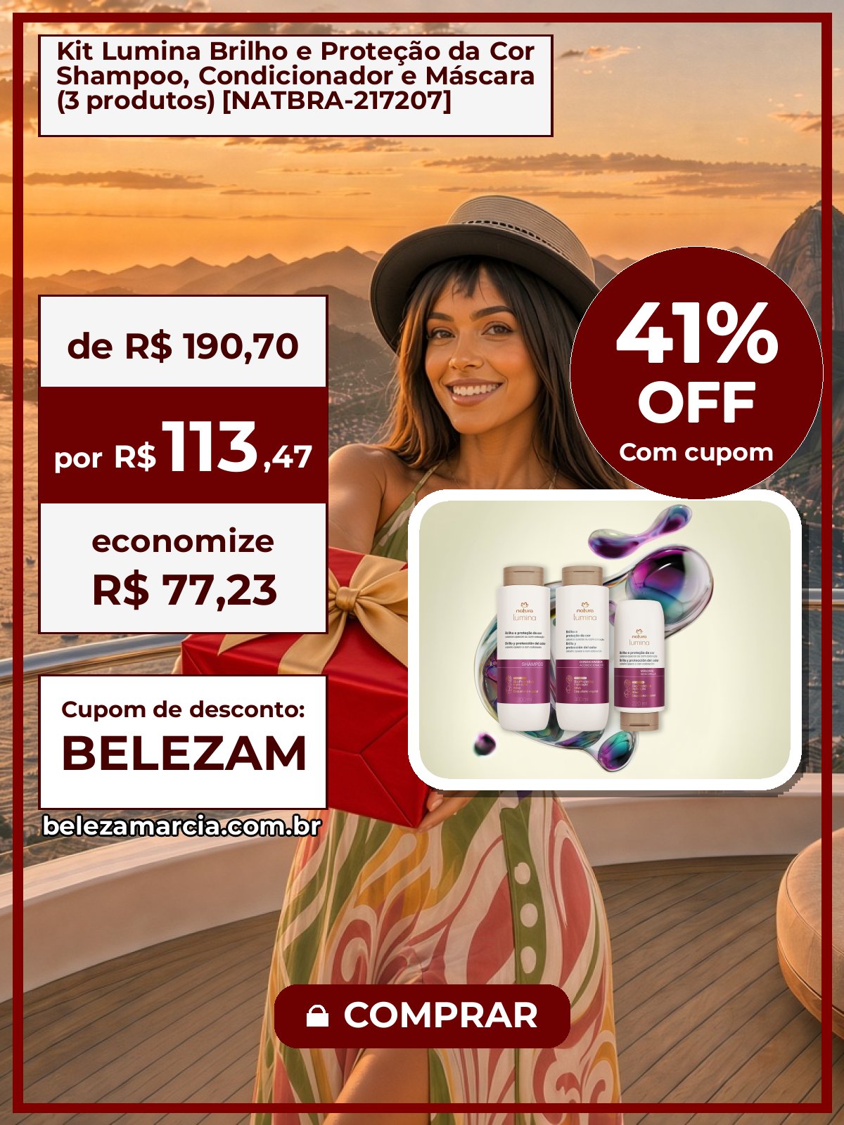 Kit Lumina Brilho e Proteção da Cor Shampoo, Condicionador e Máscara (3 produtos) [NATBRA-217207]