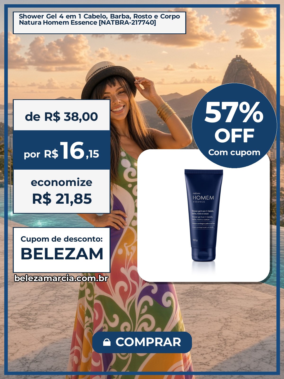 Shower Gel 4 em 1 Cabelo, Barba, Rosto e Corpo Natura Homem Essence [NATBRA-217740]