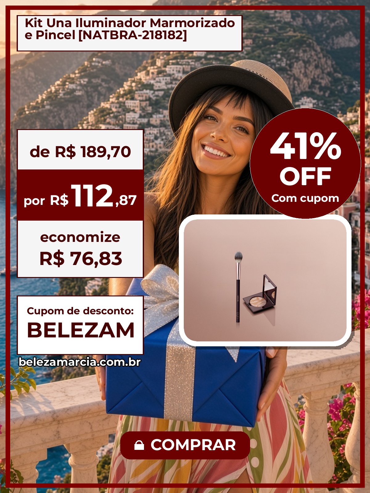Kit Una Iluminador Marmorizado e Pincel [NATBRA-218182]