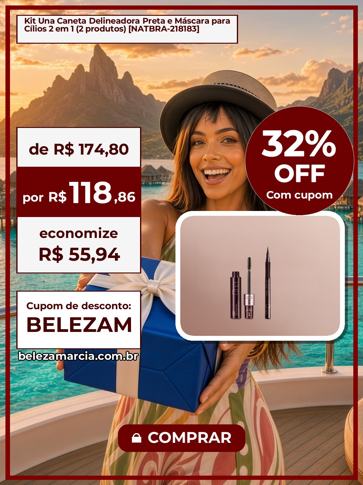 Kit Una Caneta Delineadora Preta e Máscara para Cílios 2 em 1 (2 produtos) [NATBRA-218183]