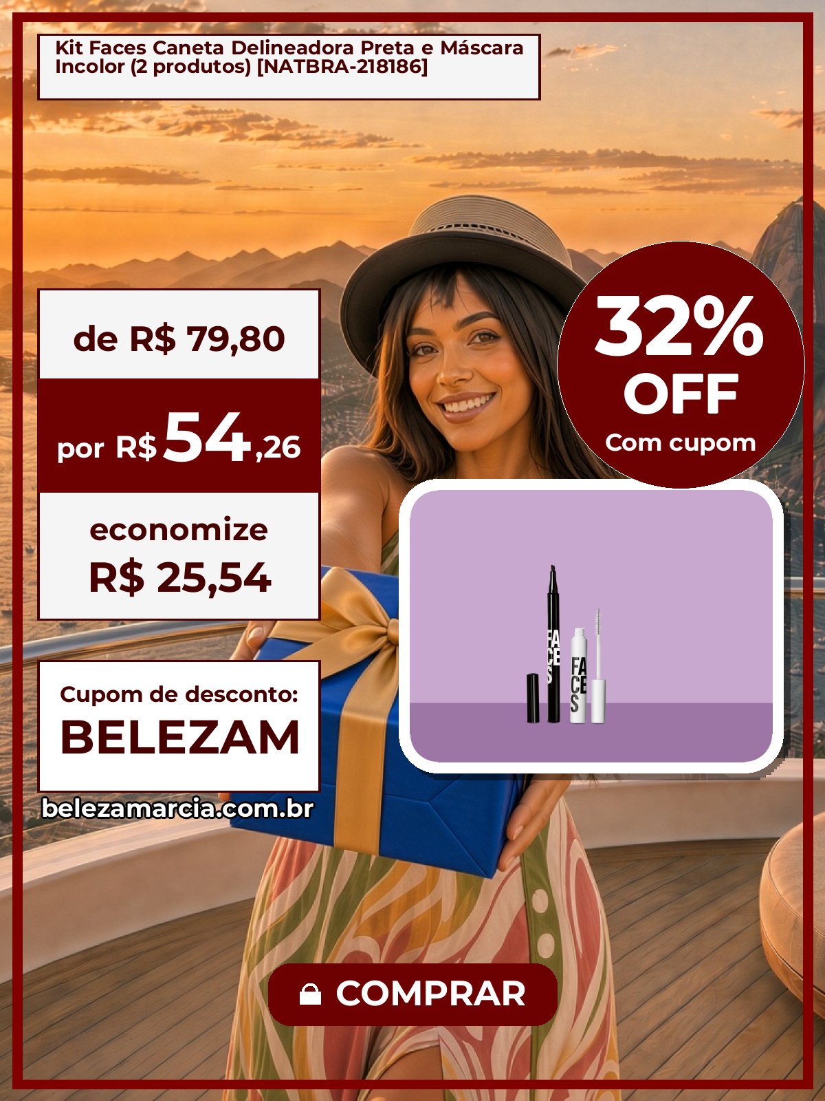 Kit Faces Caneta Delineadora Preta e Máscara Incolor (2 produtos) [NATBRA-218186]