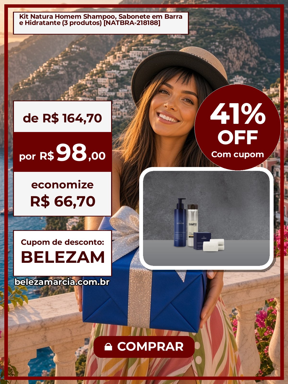 Kit Natura Homem Shampoo, Sabonete em Barra e Hidratante (3 produtos) [NATBRA-218188]