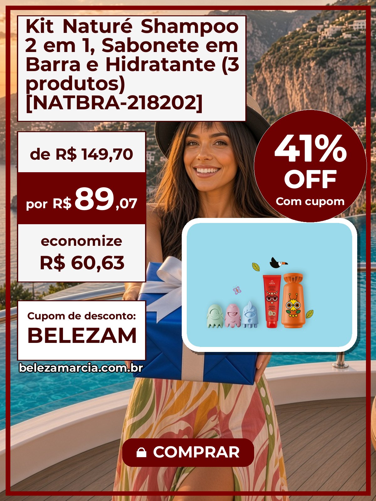 Kit Naturé Shampoo 2 em 1, Sabonete em Barra e Hidratante (3 produtos) [NATBRA-218202]