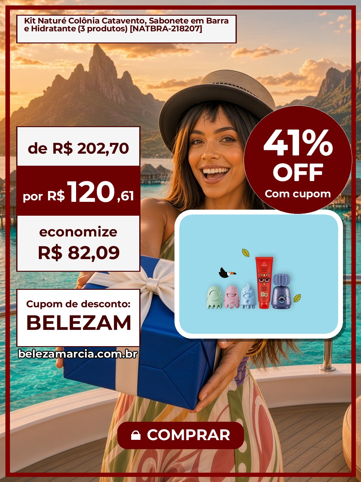 Kit Naturé Colônia Catavento, Sabonete em Barra e Hidratante (3 produtos) [NATBRA-218207]
