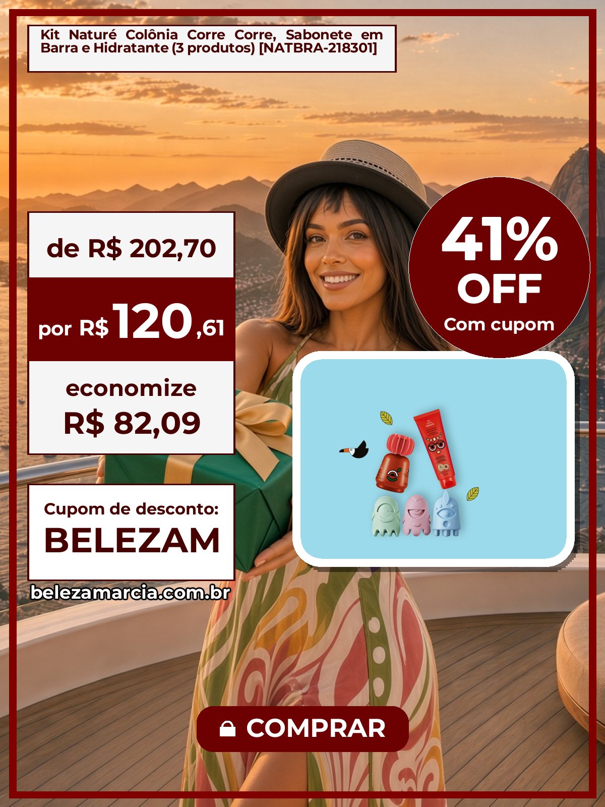 Kit Naturé Colônia Corre Corre, Sabonete em Barra e Hidratante (3 produtos) [NATBRA-218301]