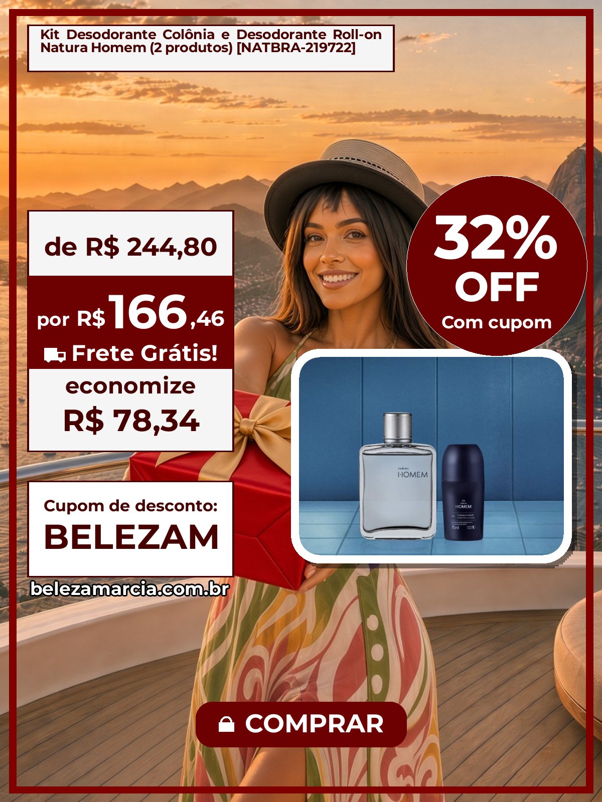Kit Desodorante Colônia e Desodorante Roll-on Natura Homem (2 produtos) [NATBRA-219722]