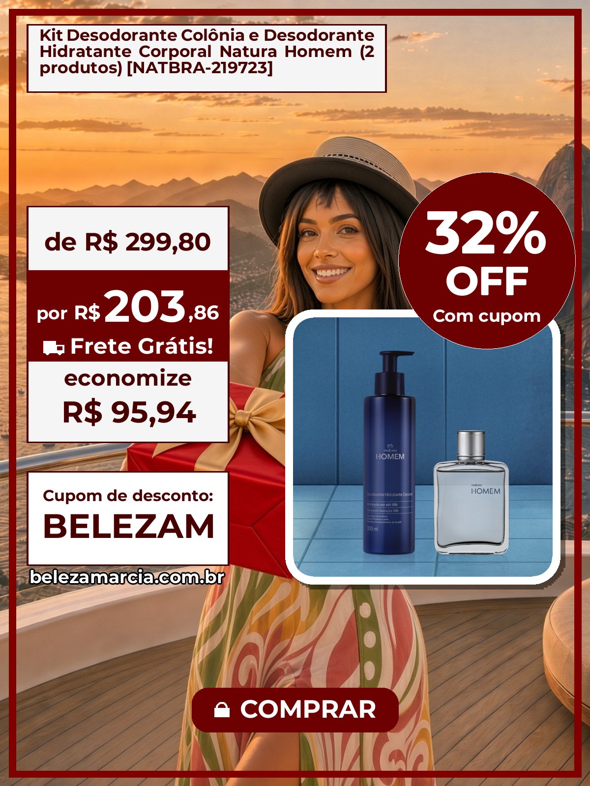 Kit Desodorante Colônia e Desodorante Hidratante Corporal Natura Homem (2 produtos) [NATBRA-219723]