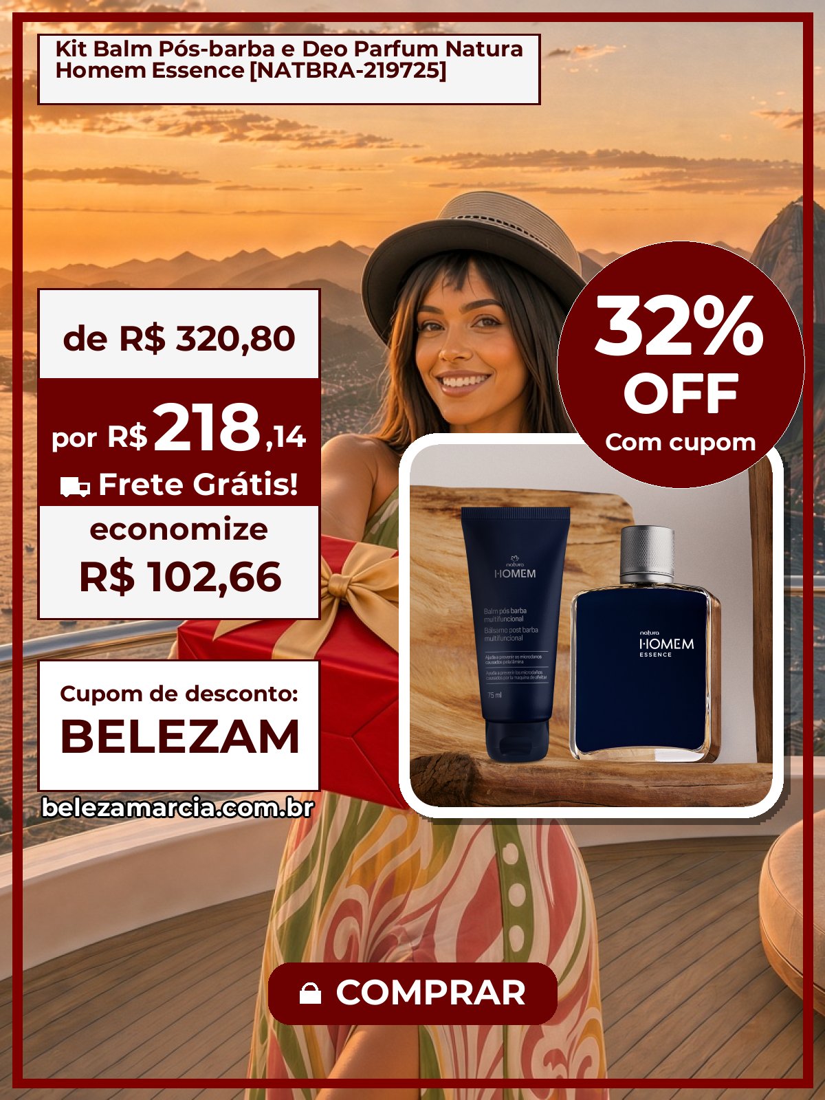 Kit Balm Pós-barba e Deo Parfum Natura Homem Essence [NATBRA-219725]