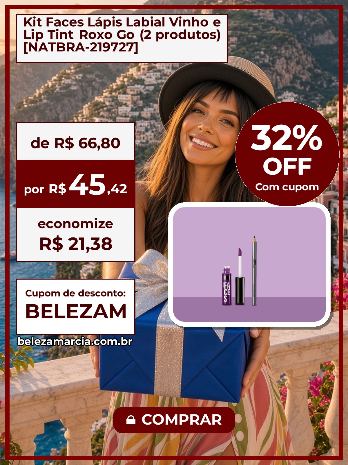 Kit Faces Lápis Labial Vinho e Lip Tint Roxo Go (2 produtos) [NATBRA-219727]