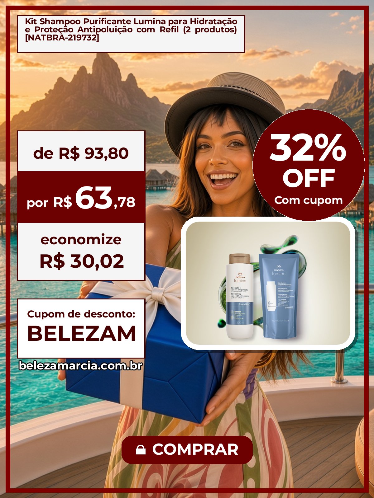 Kit Shampoo Purificante Lumina para Hidratação e Proteção Antipoluição com Refil (2 produtos) [NATBRA-219732]
