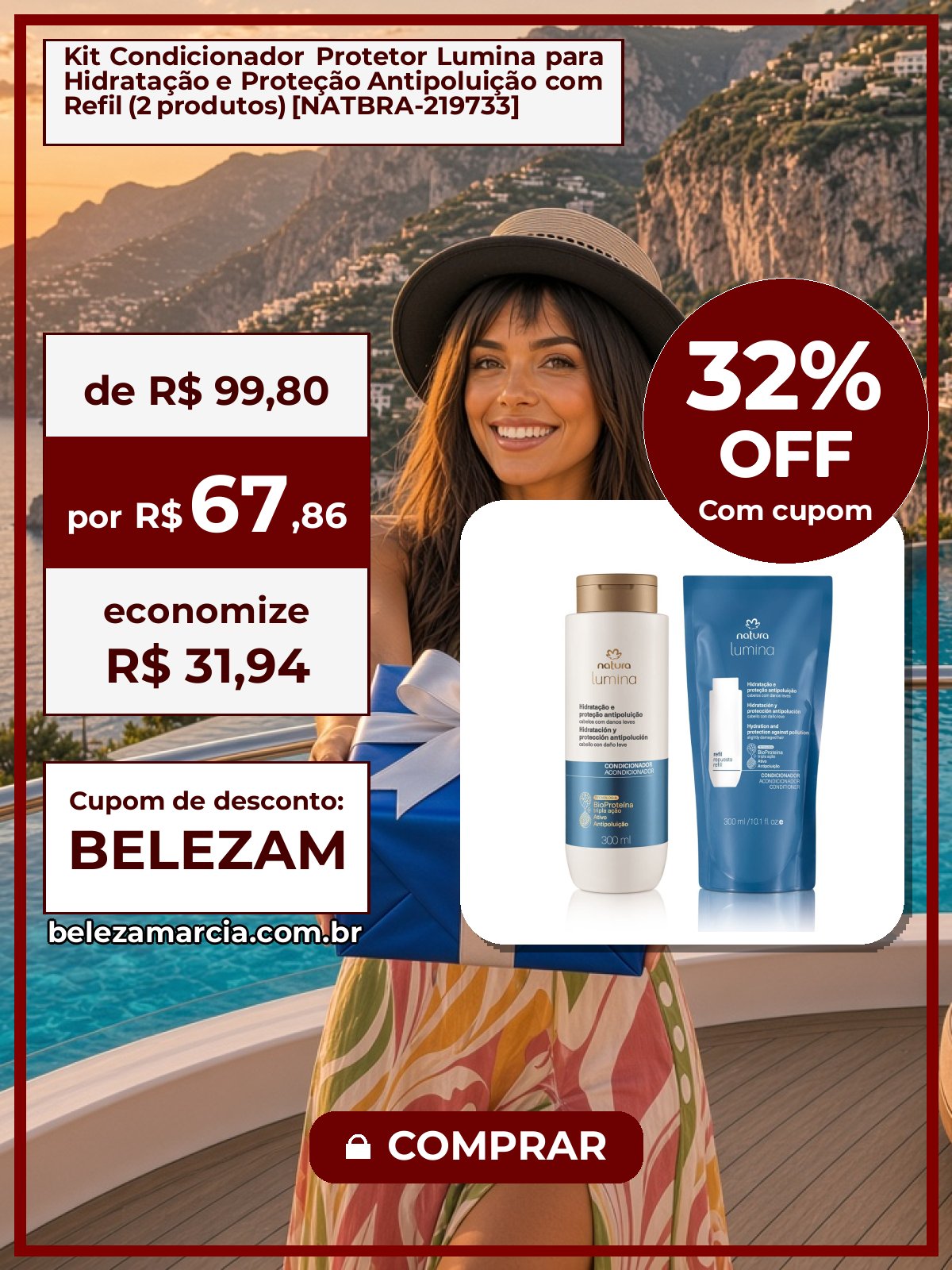 Kit Condicionador Protetor Lumina para Hidratação e Proteção Antipoluição com Refil (2 produtos) [NATBRA-219733]