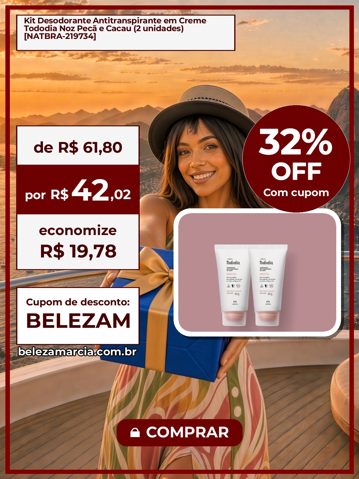 Kit Desodorante Antitranspirante em Creme Tododia Noz Pecã e Cacau (2 unidades) [NATBRA-219734]