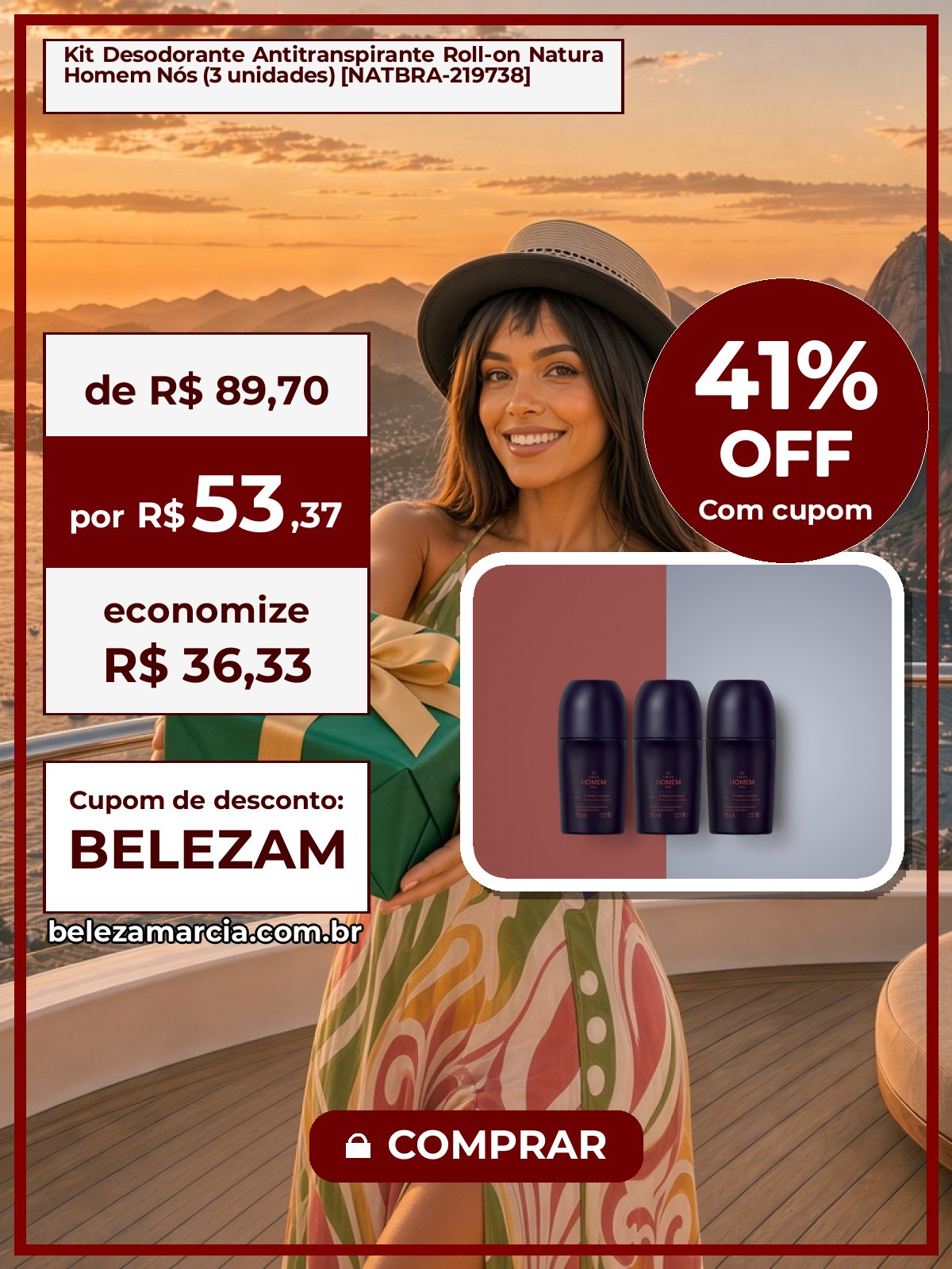Kit Desodorante Antitranspirante Roll-on Natura Homem Nós (3 unidades) [NATBRA-219738]