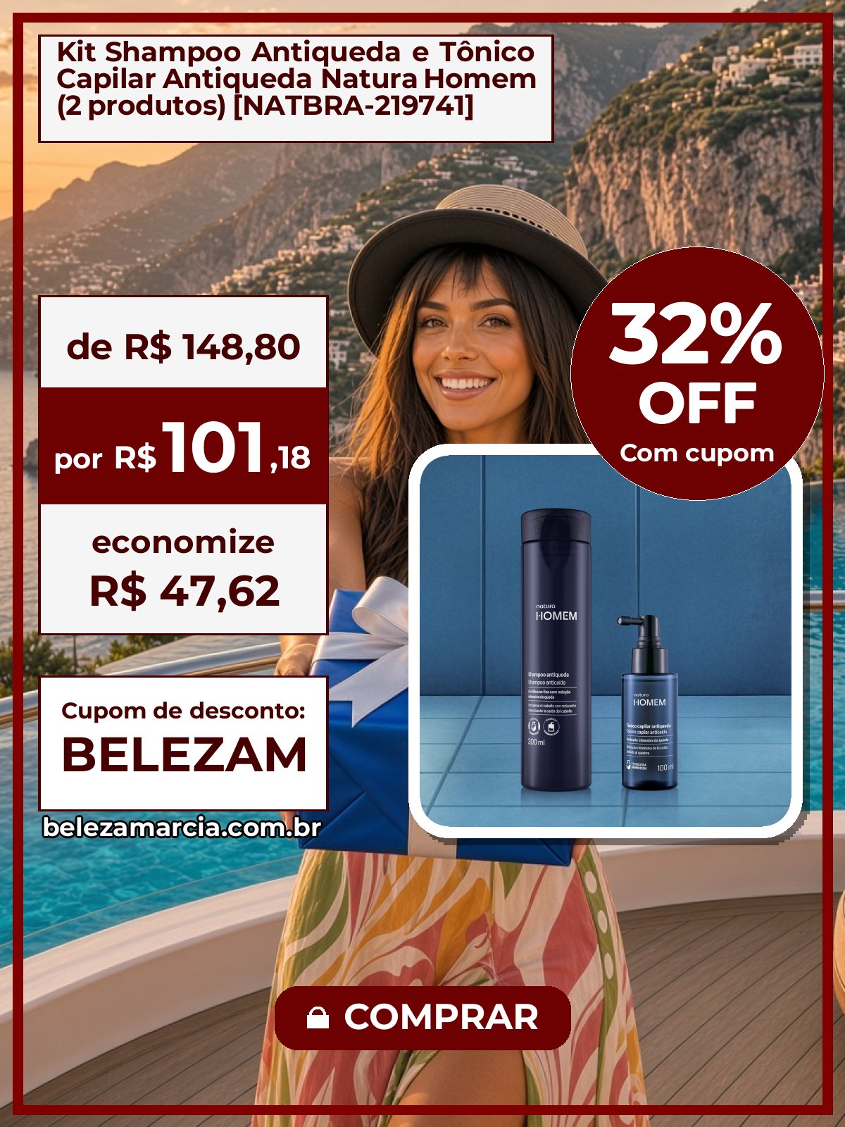 Kit Shampoo Antiqueda e Tônico Capilar Antiqueda Natura Homem (2 produtos) [NATBRA-219741]