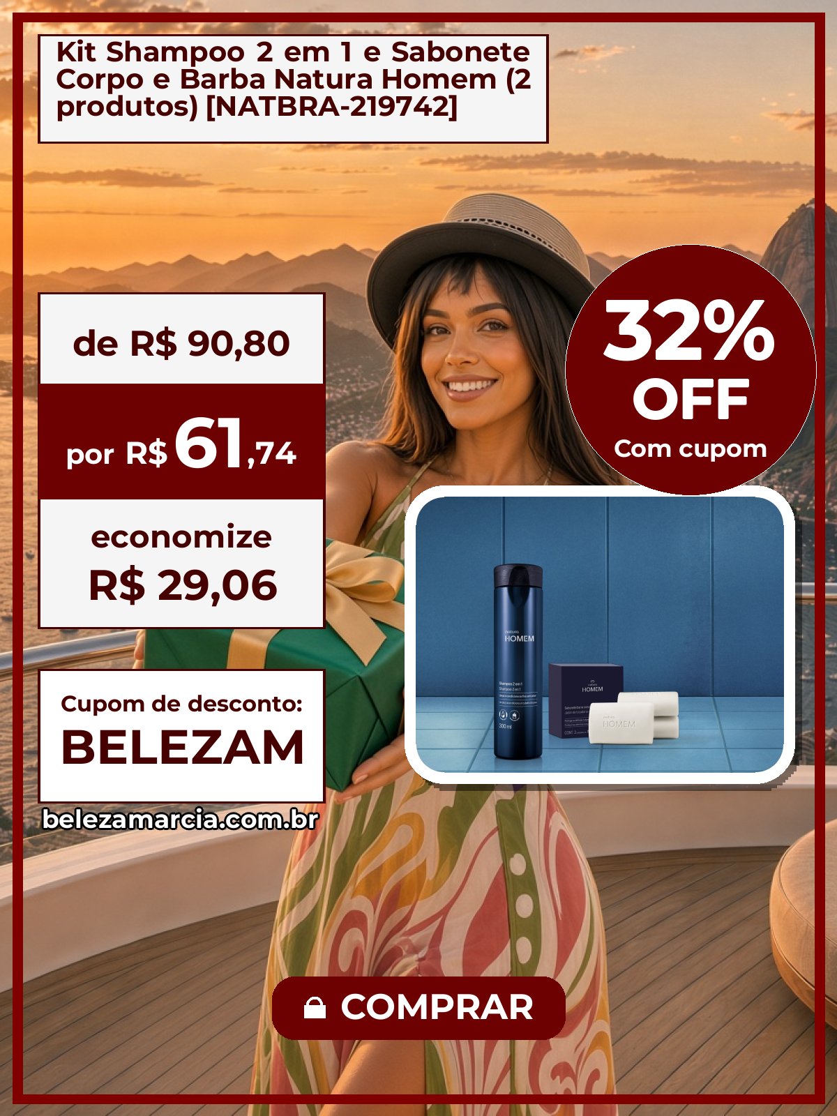 Kit Shampoo 2 em 1 e Sabonete Corpo e Barba Natura Homem (2 produtos) [NATBRA-219742]